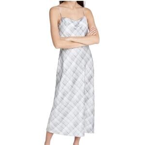 Vince Hazy Plaid Cowl Neck Satin Grey‎ Maxi Slip Dress